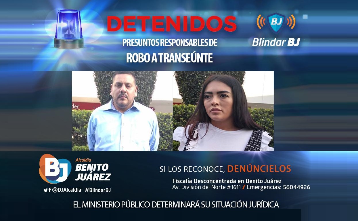 Detienen a dos personas por robo a transeúnte en la colonia Portales
